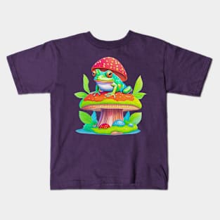 Retro Frog on a Mushroom Kids T-Shirt